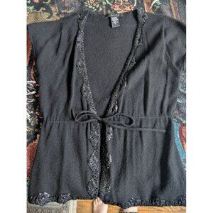 100% Cashmere black beaded cardigan - Laundry - Sm